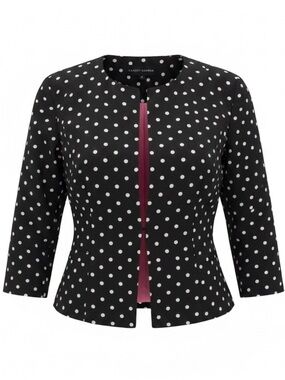 Randy Kemper Black Polka Dot Collarless Blazer with Pink Lining